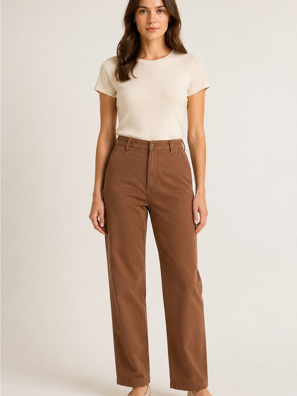 Aritzia Sun·deh Brown Organic Cotton High-Rise Chino Pants Size 0